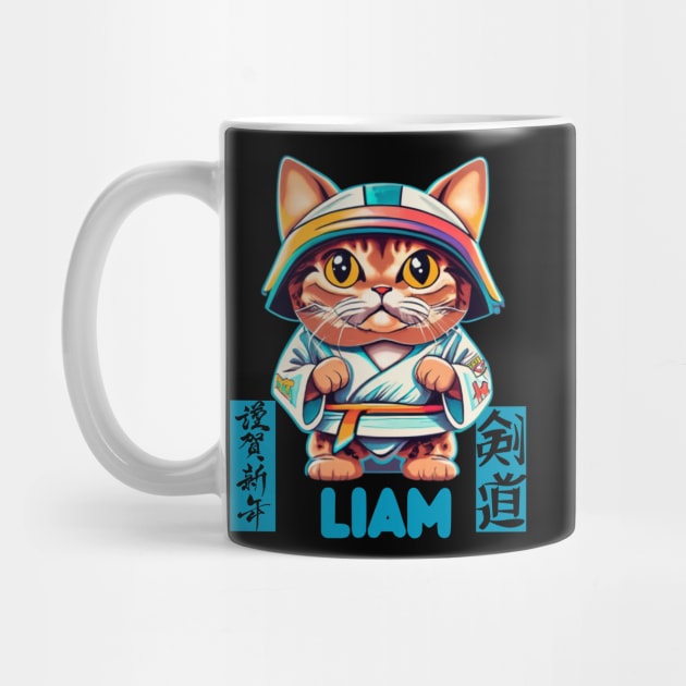 Personalized Name Liam Karate Cat by Jo Palmer